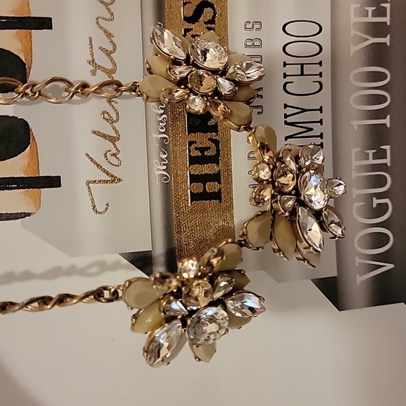 J Crew Nude Tan Beige Clear Faux Gemstone Gold Tone Fashion Costume Necklace - Picture 13 of 16